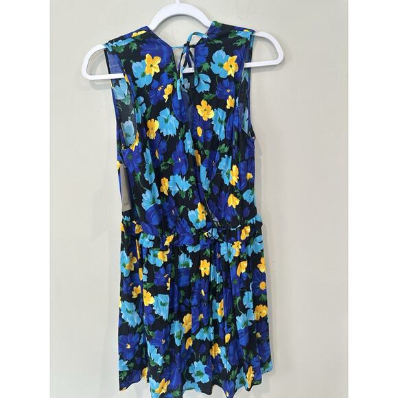 NWT Womens Zara Blue Flower Pattern Dress Elasticated Waisted V Front Large 2181 - Picture 3 of 8